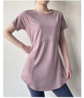 Women’s Mauve Longline Workout Tunic Top Quick-Dry Curved Hem Running Shirt