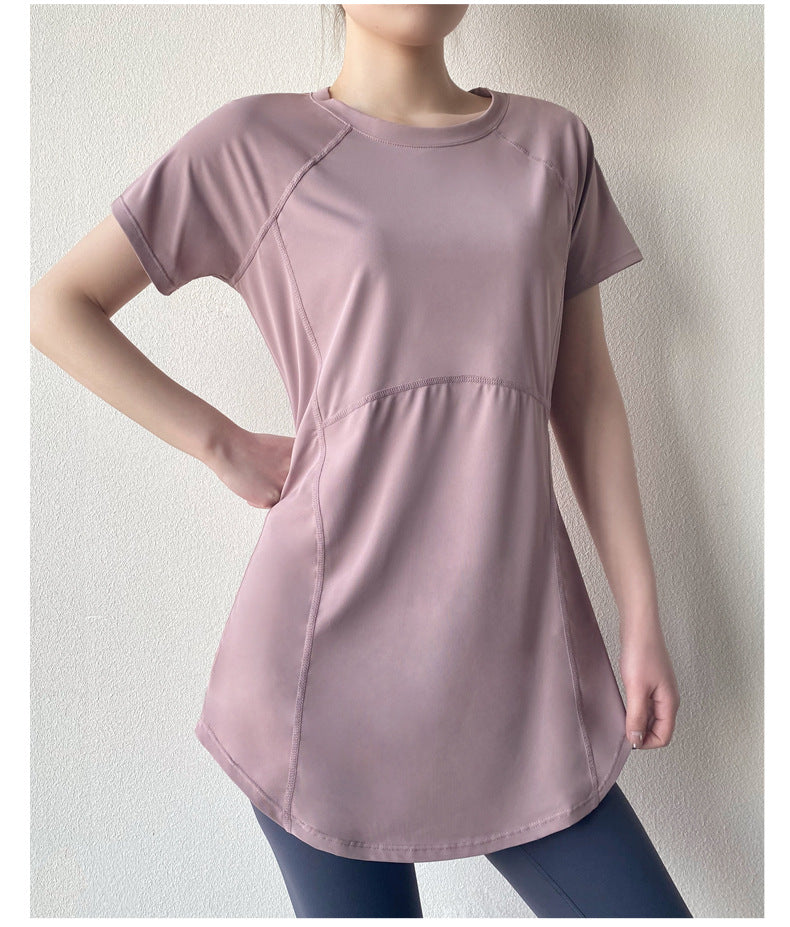 Women’s Mauve Longline Workout Tunic Top Quick-Dry Curved Hem Running Shirt