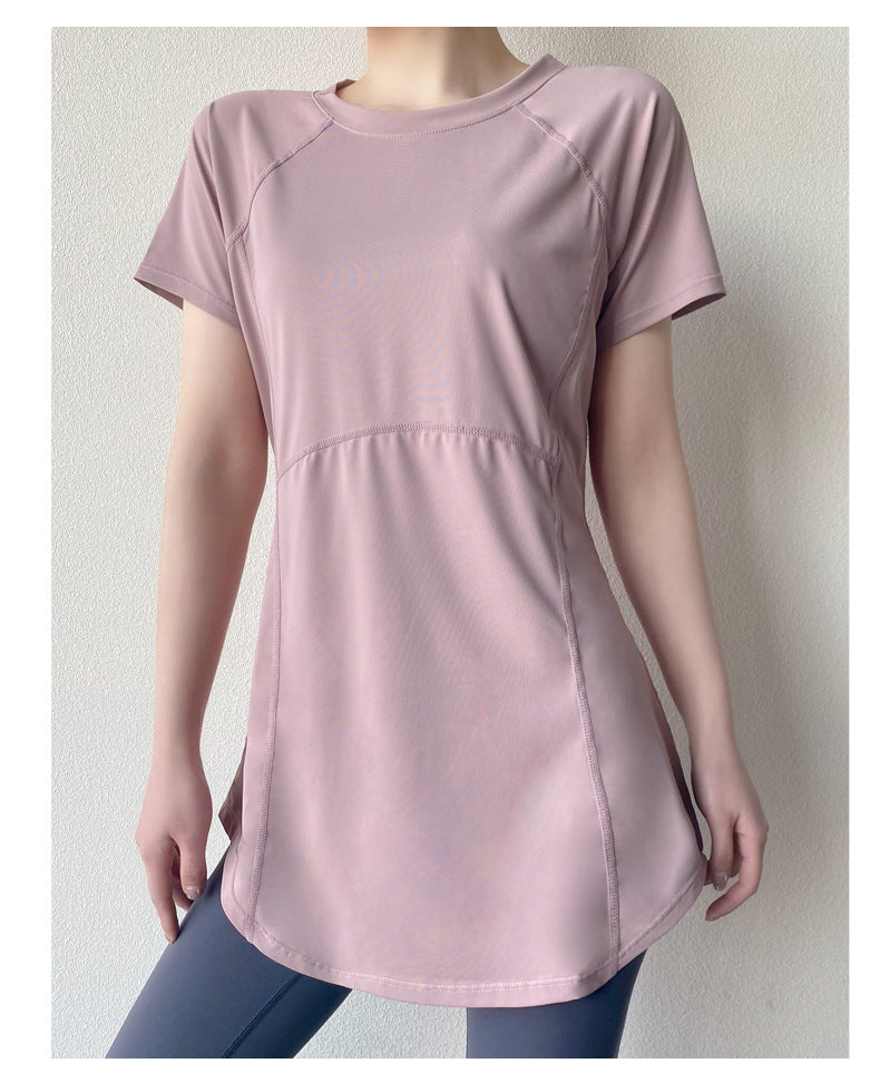 Women’s Mauve Longline Workout Tunic Top Quick-Dry Curved Hem Running Shirt