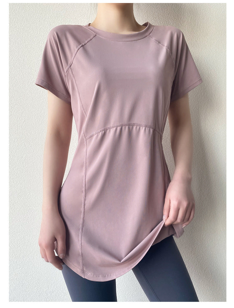 Women’s Mauve Longline Workout Tunic Top Quick-Dry Curved Hem Running Shirt