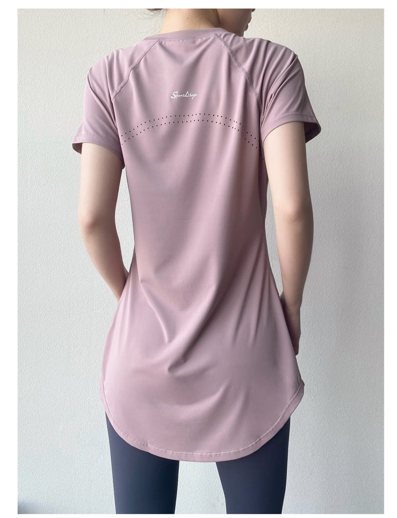 Women’s Mauve Longline Workout Tunic Top Quick-Dry Curved Hem Running Shirt